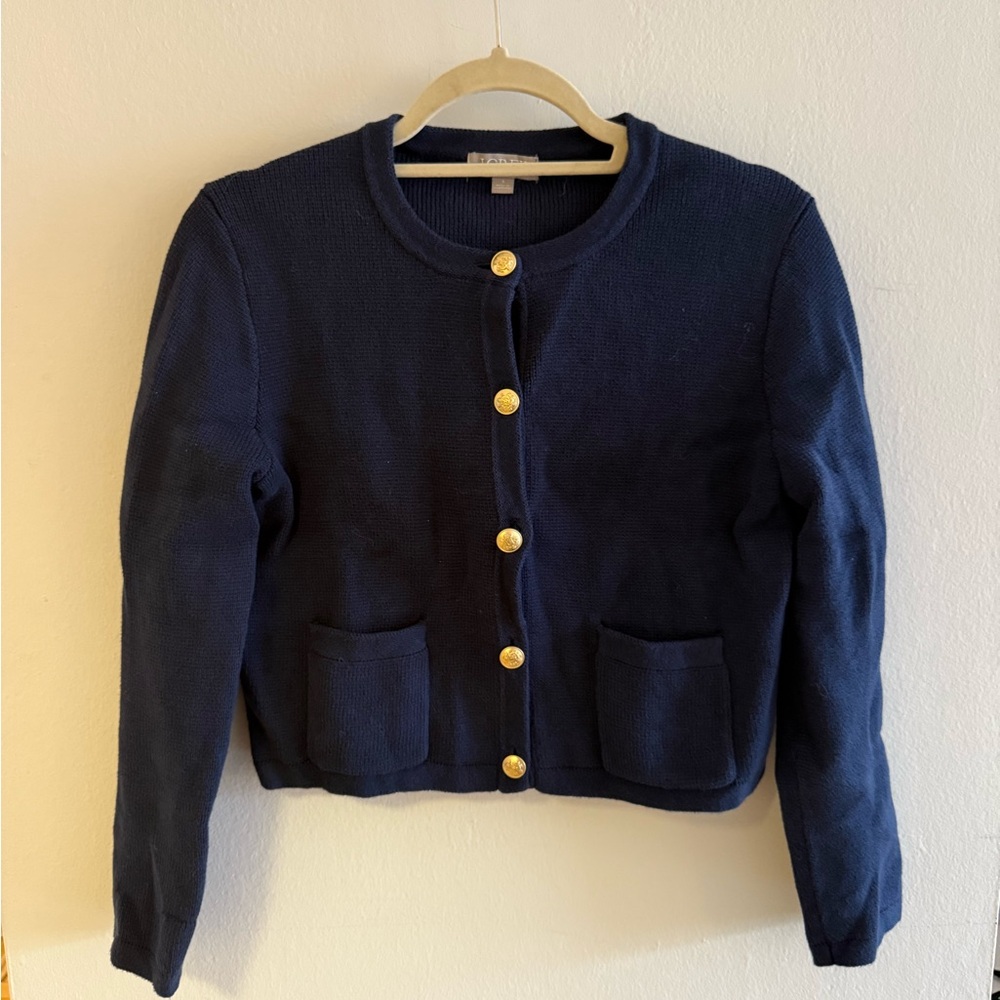 J. Crew Navy Knit Gold Button Cardigan